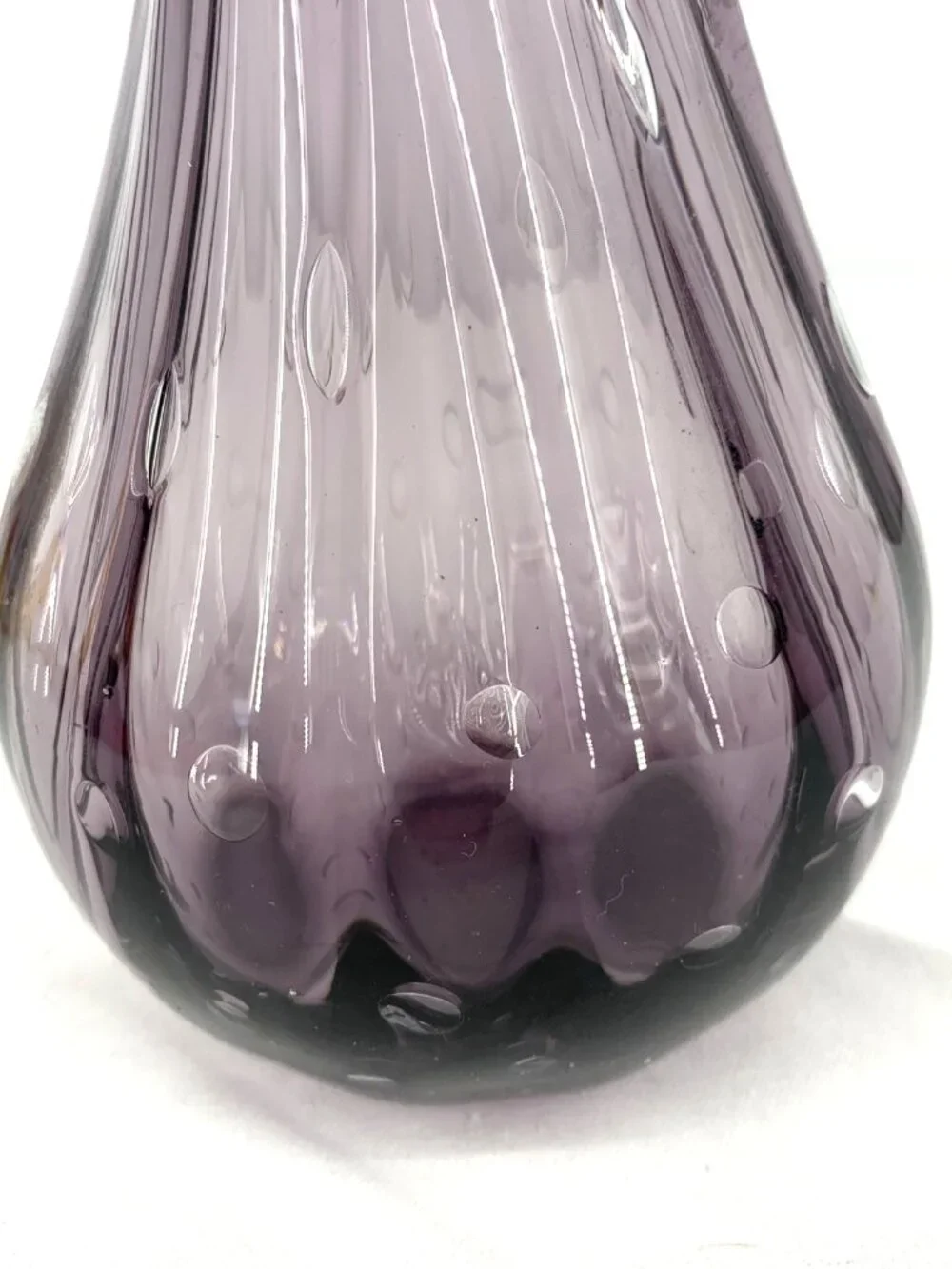 Amethyst Vase Purple Hand Blown Glass Bud Fluted 10